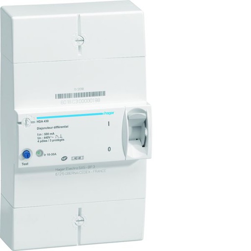 [HAG-HDA430] Disjoncteur de branchement différentiel 4P 10/30A 500mA instantané HDA430