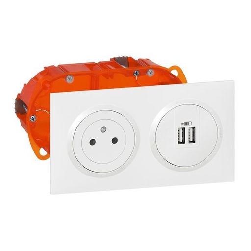 [LEG300407] Kit Prise De Courant Surface + Chargeur 2 Usb Typea Dooxie 2 legrand 300407