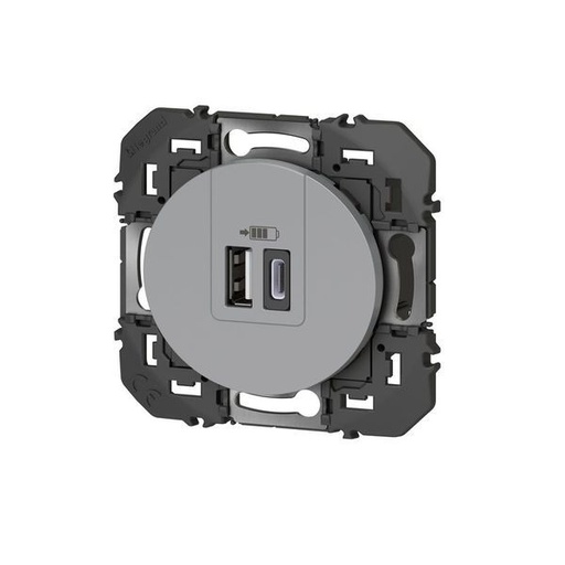 [LEG095258] Double Chargeur Usb 1 Typea + 1 Typec Dooxie 3A Finition Alu legrand 095258