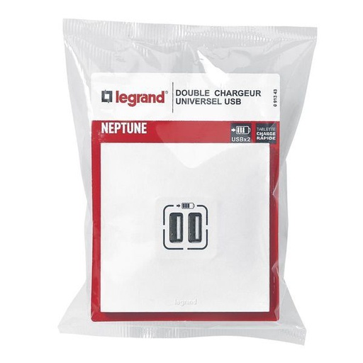 [LEG091343] Double Chargeur Usb Typea 2,4A 12W Neptune Blanc legrand 091343