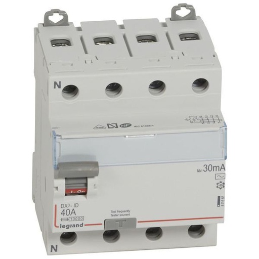 [LEG411661] Inter Diff Dx³-Id Arrivée Haut/Départ Bas Vis 4P 400V~ 40A T legrand 411661