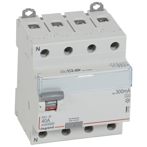 [LEG411685] Dx3 Inter Differentiel 4P 40A A 300Ma N Gauche legrand 411685