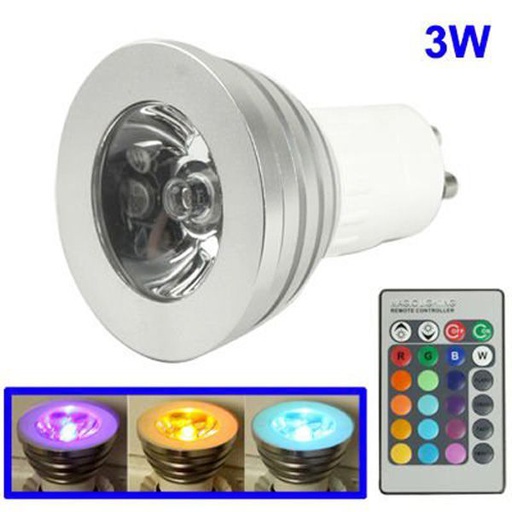 [L02310] GU10 LED Spot RGB 3W 230V avec télécommande - L02310