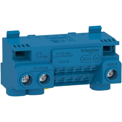 [SCHLGYT1N14] Resi9 - bornier neutre 63A + cavalier - auto 11x1, LGYT1N14